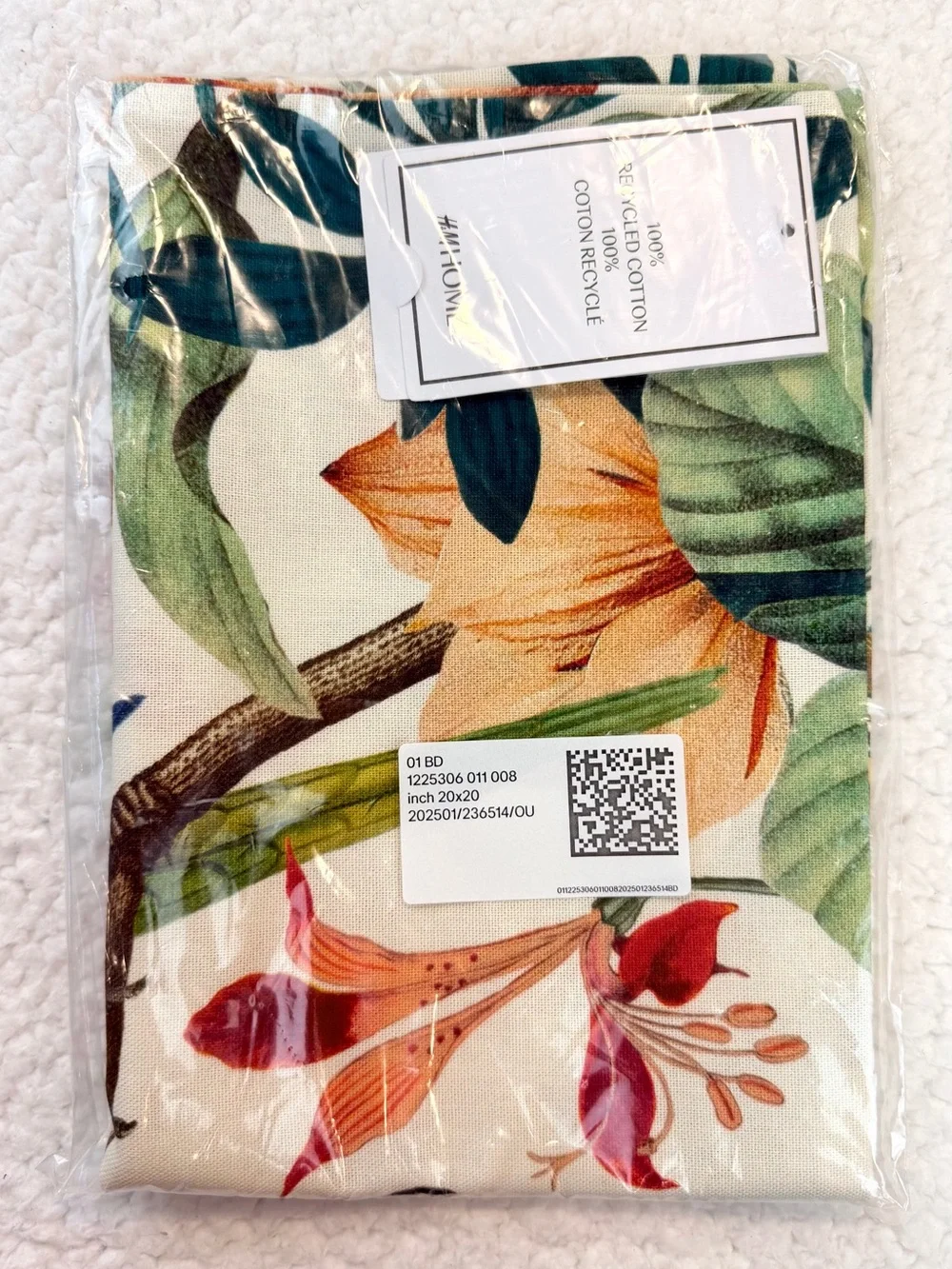 (NWT) H&M • 5-Piece Tropical Floral Recycled Cotton Pillowcases, 20x20